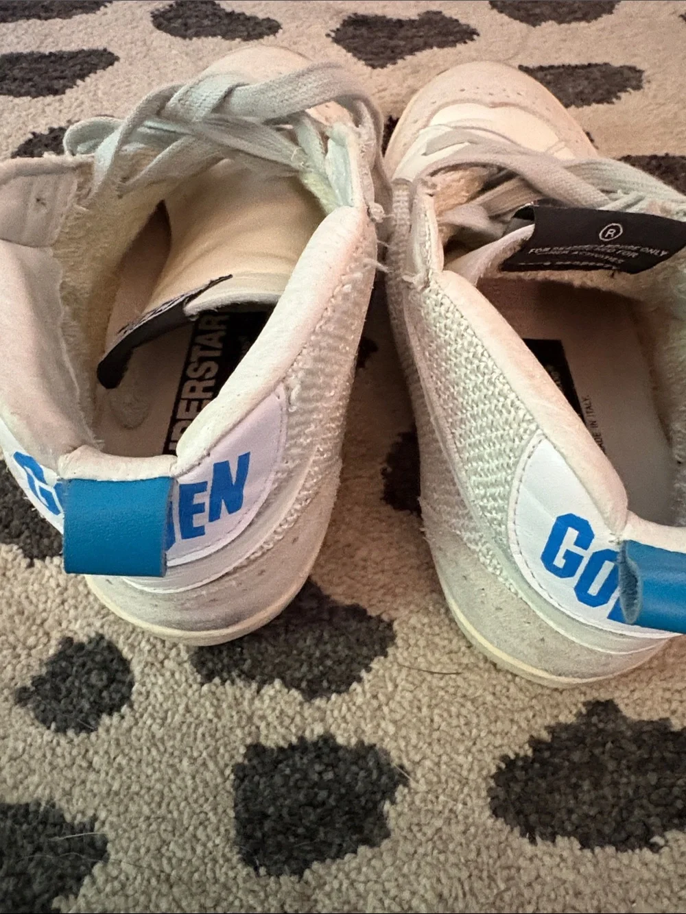 Golden Goose White High-Top Sneakers with Black Star and Blue Heel Tab